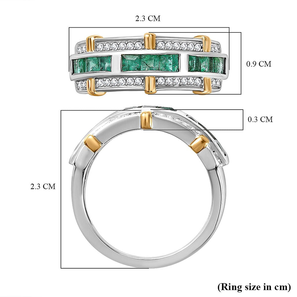 AAA Gemfields Emerald,  Natural Zircon Band Ring in Sterling Silver 1.13 Ct.