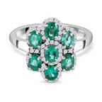 Collectors Edition- AAA Gemfields Emerald Natural White Zircon Cocktail Ring in Platinum Overlay Sterling Silver 1.45 Ct
