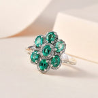 Collectors Edition- AAA Gemfields Emerald Natural White Zircon Cocktail Ring in Platinum Overlay Sterling Silver 1.45 Ct