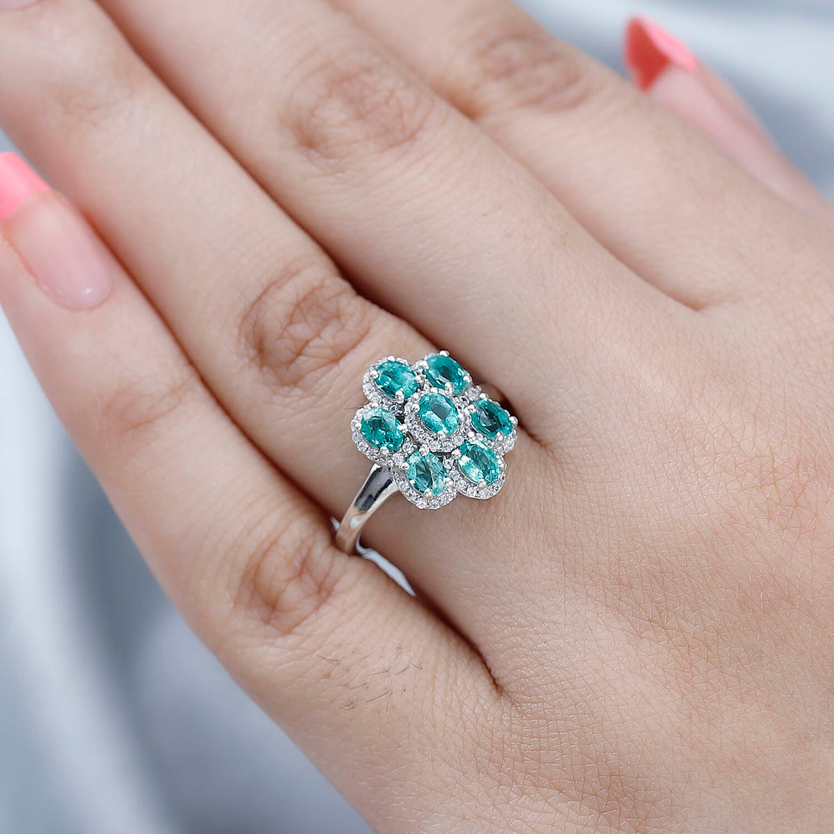 Collectors Edition- AAA Gemfields Emerald Natural White Zircon Cocktail Ring in Platinum Overlay Sterling Silver 1.45 Ct 7656901 2