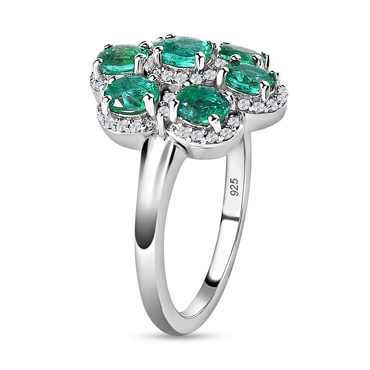 Collectors Edition- AAA Gemfields Emerald Natural White Zircon Cocktail Ring in Platinum Overlay Sterling Silver 1.45 Ct 7656901 3