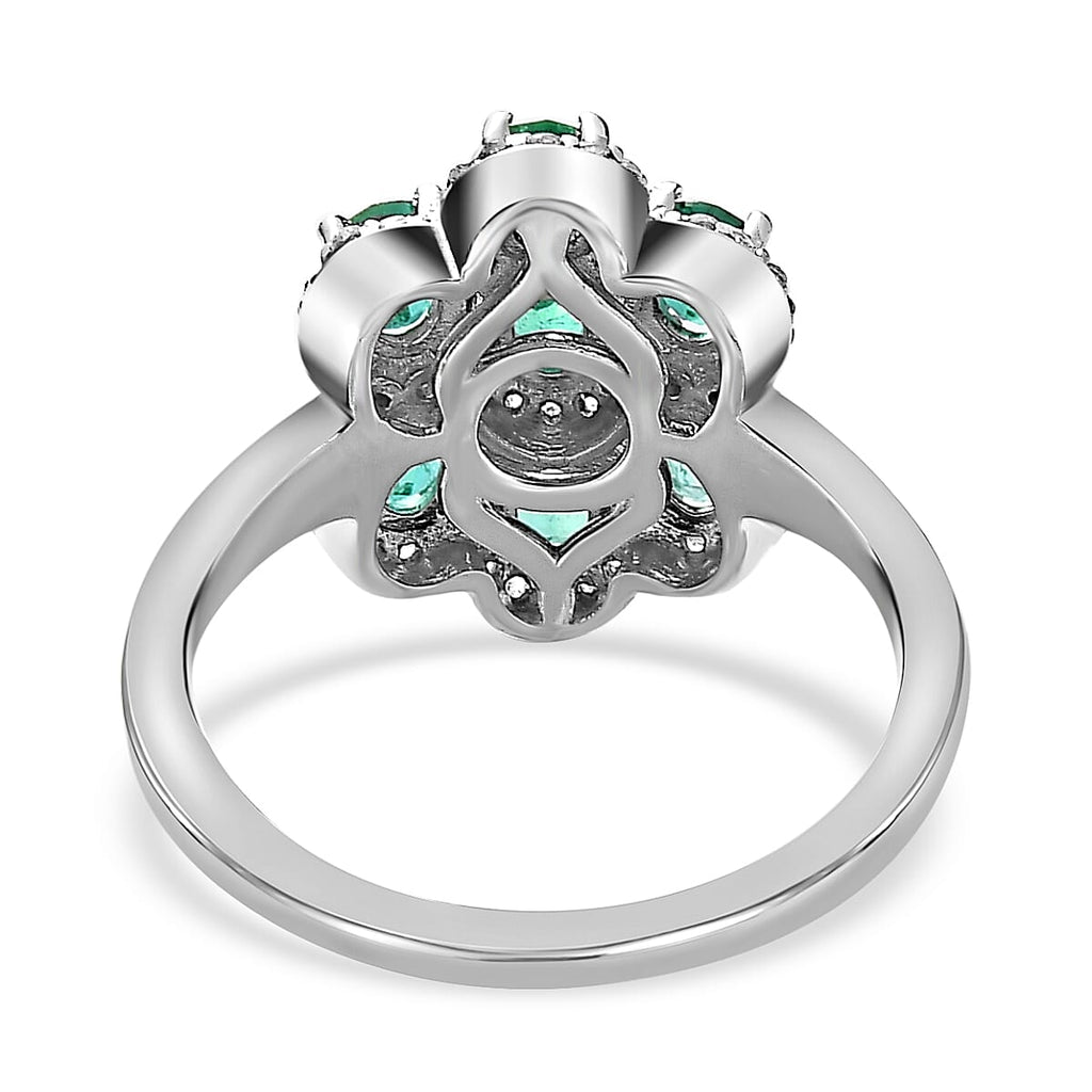 Collectors Edition- AAA Gemfields Emerald Natural White Zircon Cocktail Ring in Platinum Overlay Sterling Silver 1.45 Ct