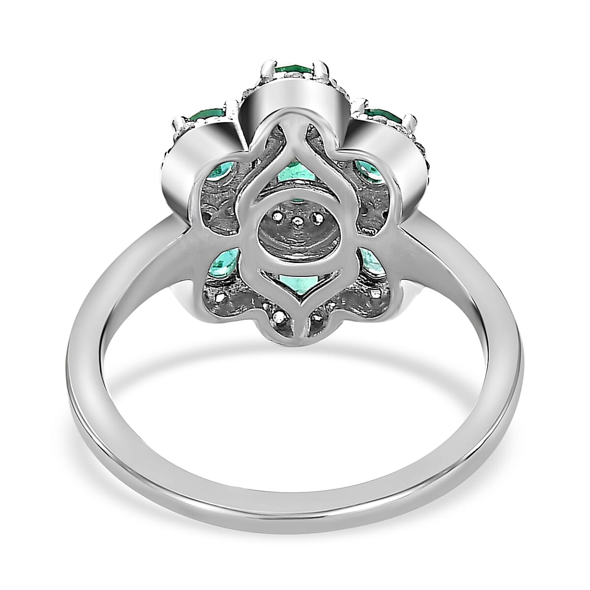 Collectors Edition- AAA Gemfields Emerald Natural White Zircon Cocktail Ring in Platinum Overlay Sterling Silver 1.45 Ct 7656901 4