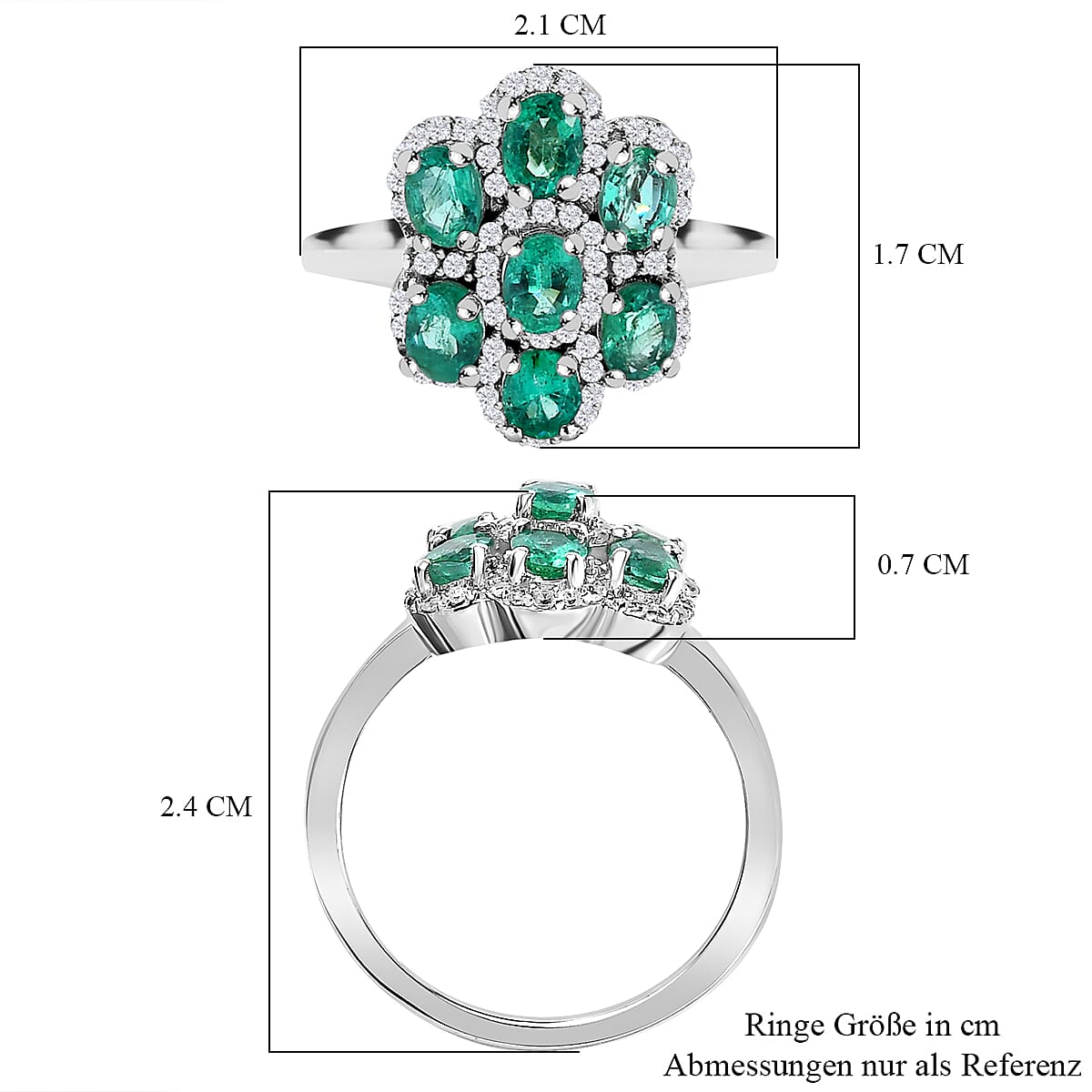 Collectors Edition- AAA Gemfields Emerald Natural White Zircon Cocktail Ring in Platinum Overlay Sterling Silver 1.45 Ct 7656901 5