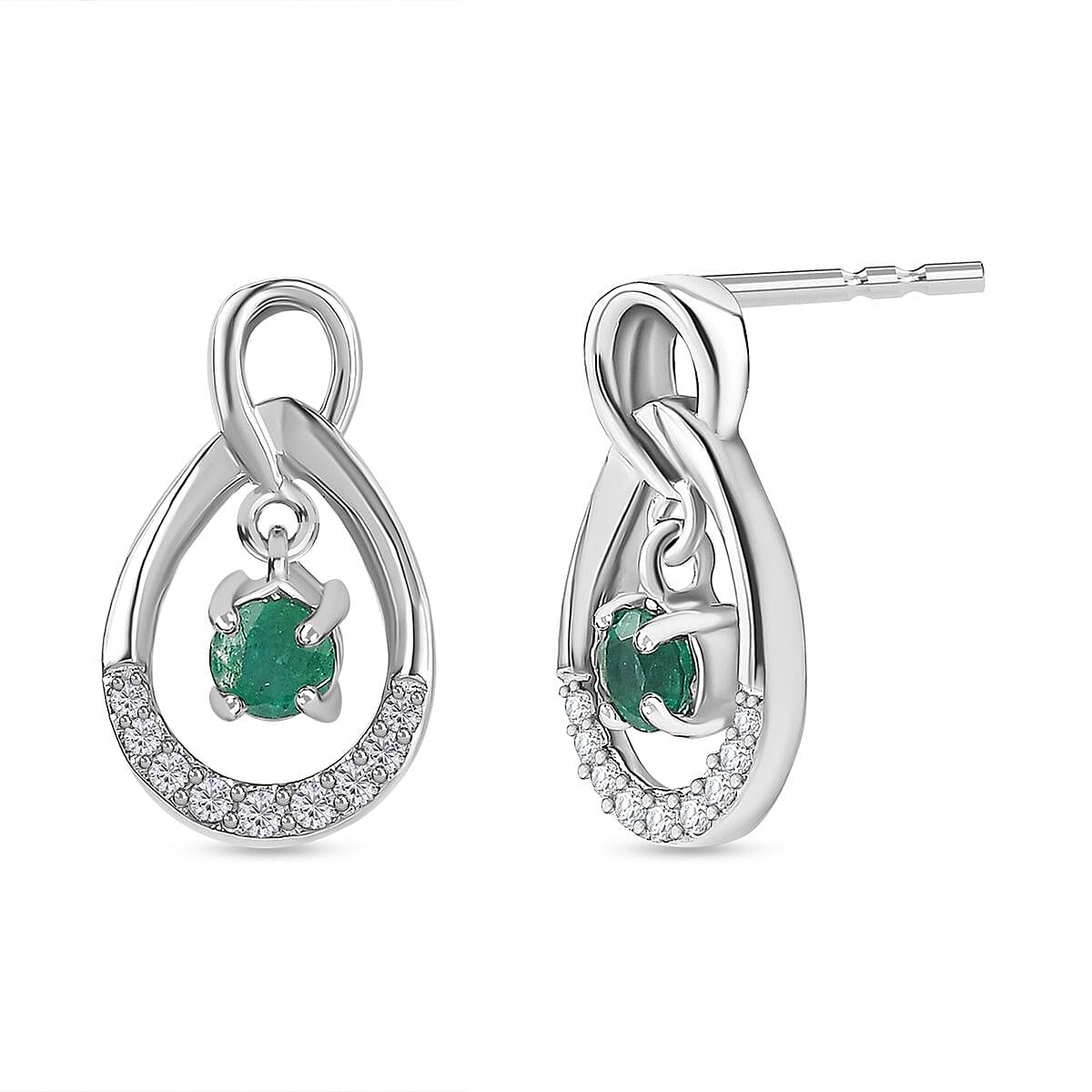 AAA Gemfields Emerald &amp; Natural Zircon Dangle Earrings in Platinum Overlay Sterling Silver 7757617 0