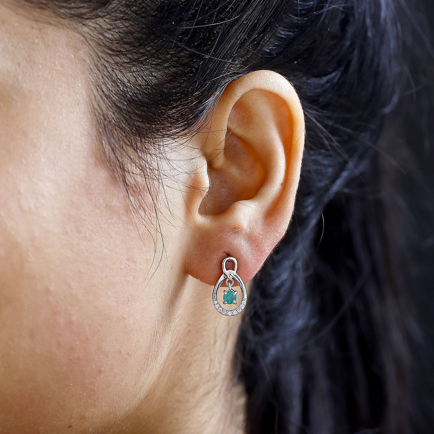 AAA Gemfields Emerald &amp; Natural Zircon Dangle Earrings in Platinum Overlay Sterling Silver 7757617 2