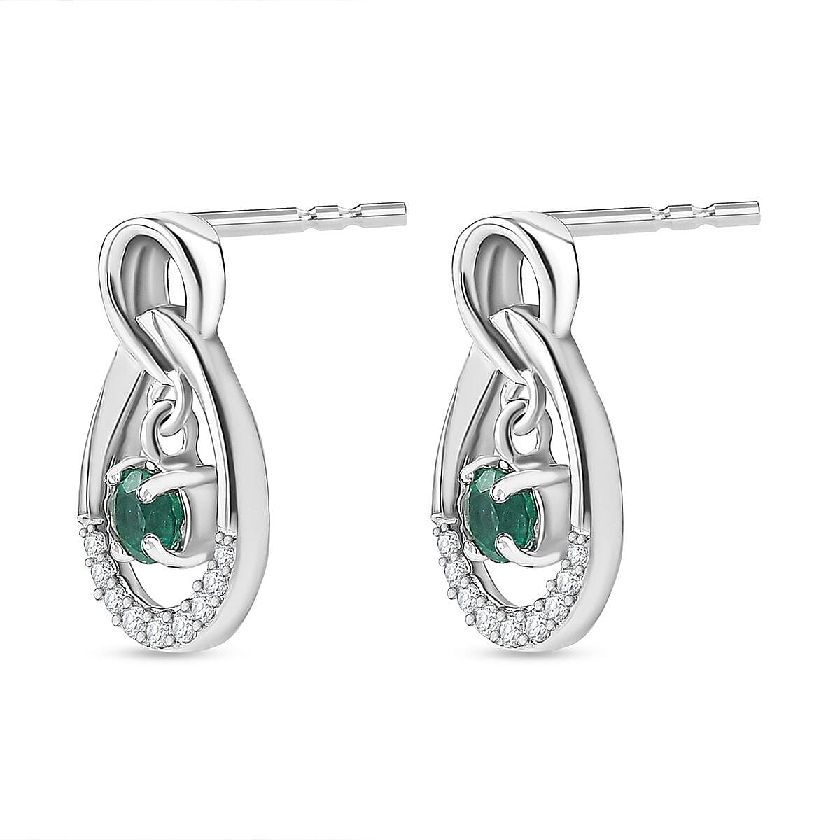 AAA Gemfields Emerald &amp; Natural Zircon Dangle Earrings in Platinum Overlay Sterling Silver 7757617 3