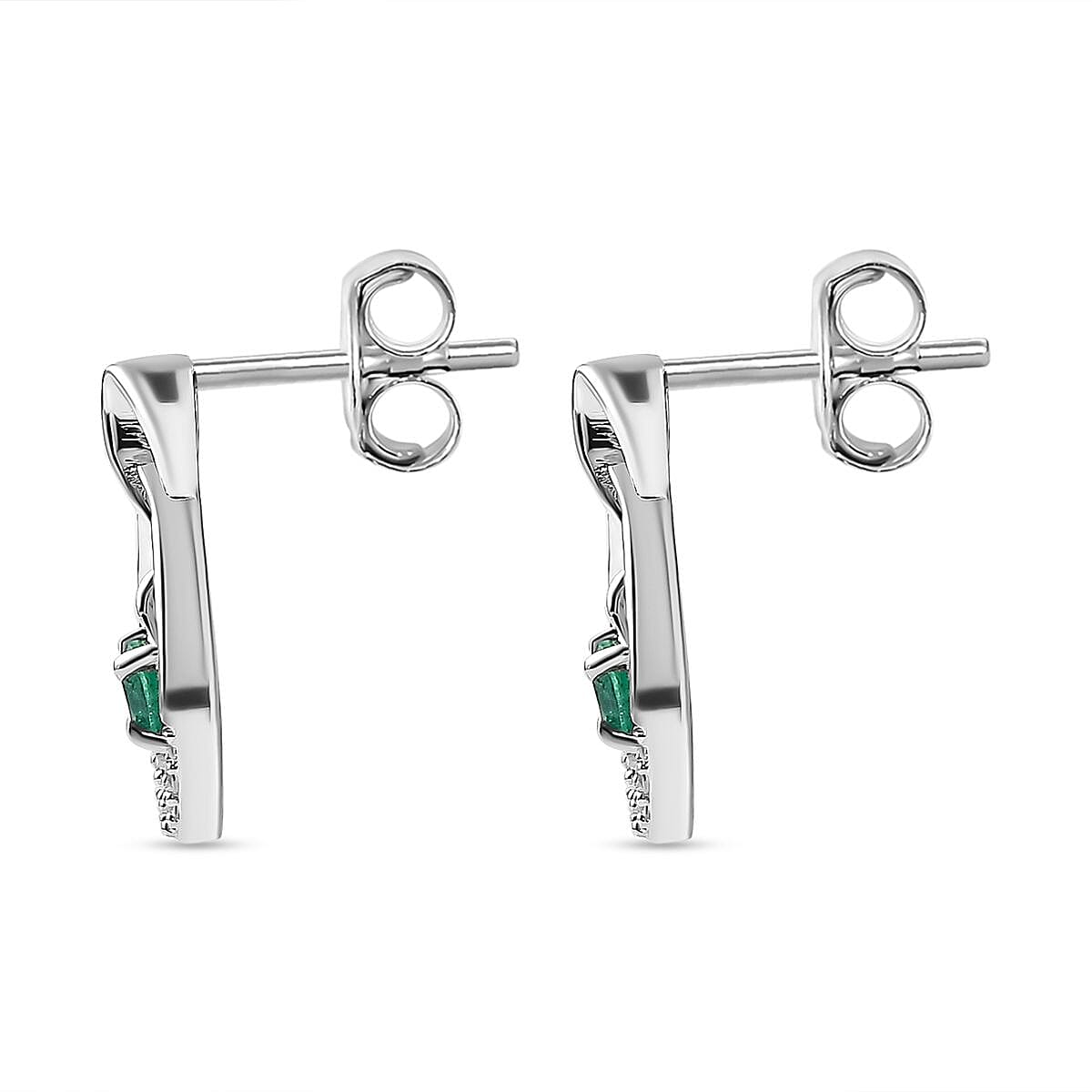 AAA Gemfields Emerald &amp; Natural Zircon Dangle Earrings in Platinum Overlay Sterling Silver 7757617 4