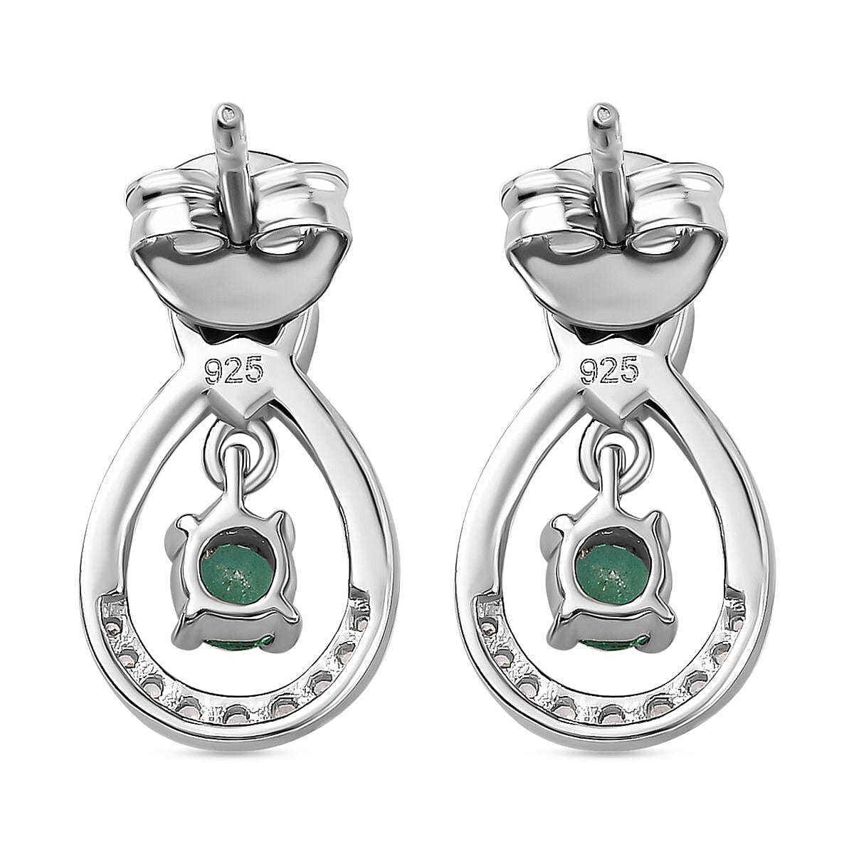 AAA Gemfields Emerald &amp; Natural Zircon Dangle Earrings in Platinum Overlay Sterling Silver 7757617 5