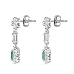 AAA Gemfields Emerald & White Zircon Dangling Earring with Push Back in Rhodium Overlay Sterling Silver 1.06 Ct.