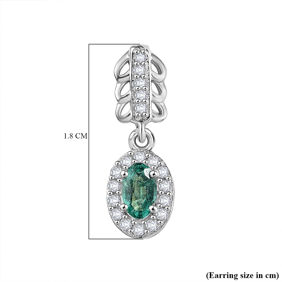 Emerald &amp; White Zircon Dangling Earring with Push Back in Rhodium Overlay Sterling Silver 8110091 6
