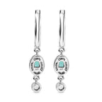 AAA Gemfield Emerald & White Zircon Dangling Hoop Earring in Rhodium Overlay Sterling Silver
