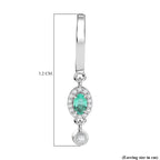 AAA Gemfield Emerald & White Zircon Dangling Hoop Earring in Rhodium Overlay Sterling Silver