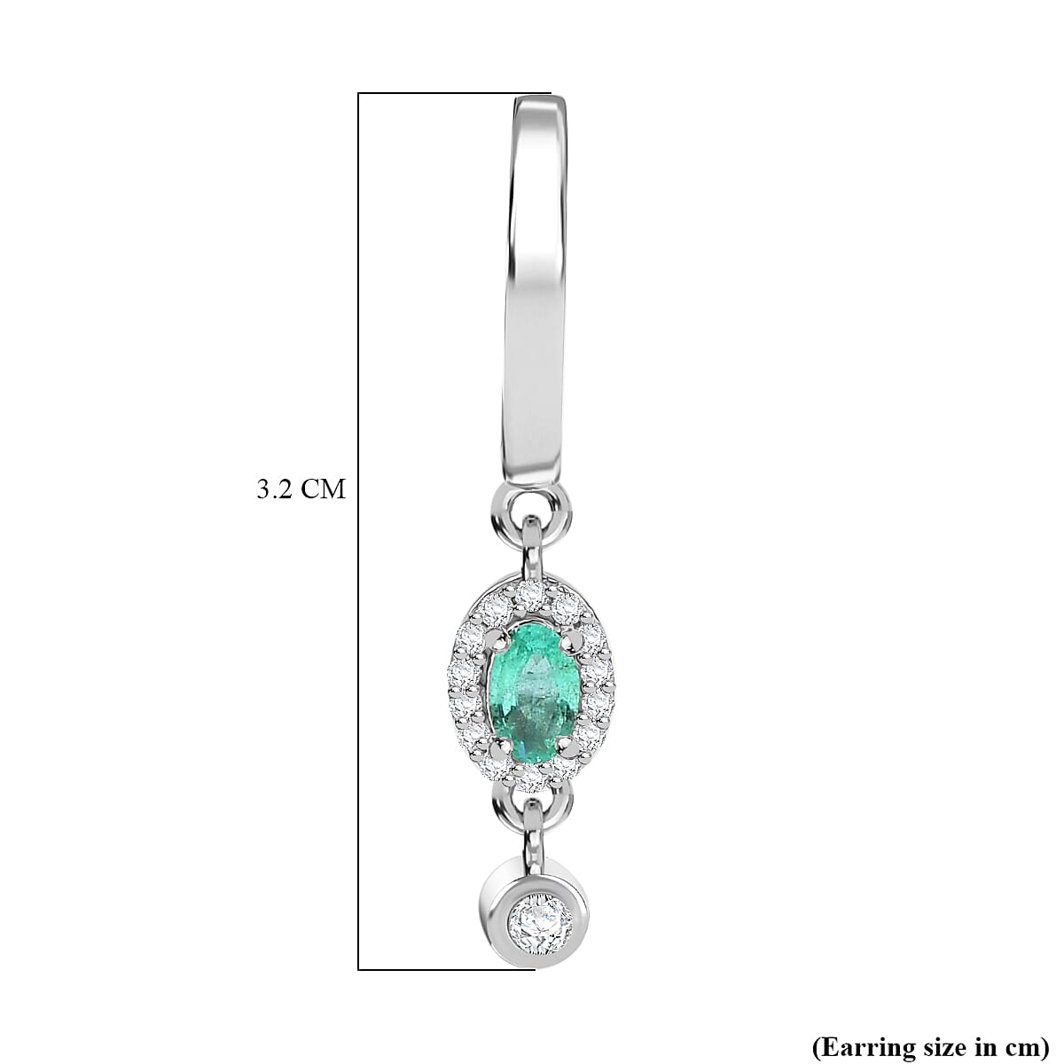 AAA Gemfield Emerald &amp; White Zircon Dangling Hoop Earring in Rhodium Overlay Sterling Silver 8110119 6