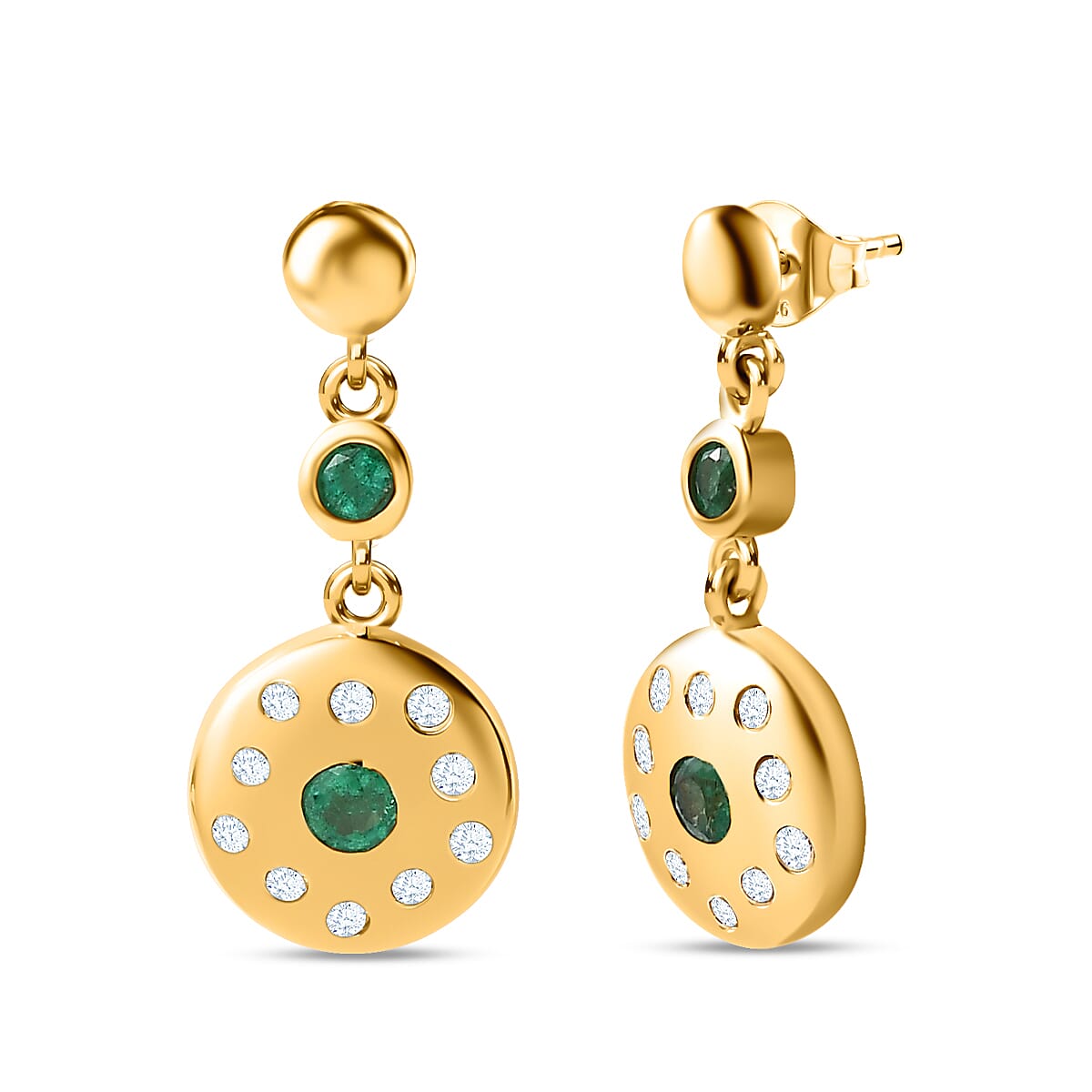 AAA Gemfields Emerald &amp; Natural Zircon Dangle Earrings in 18K Yellow Gold Vermeil Plated Sterling Silver 7651784 0