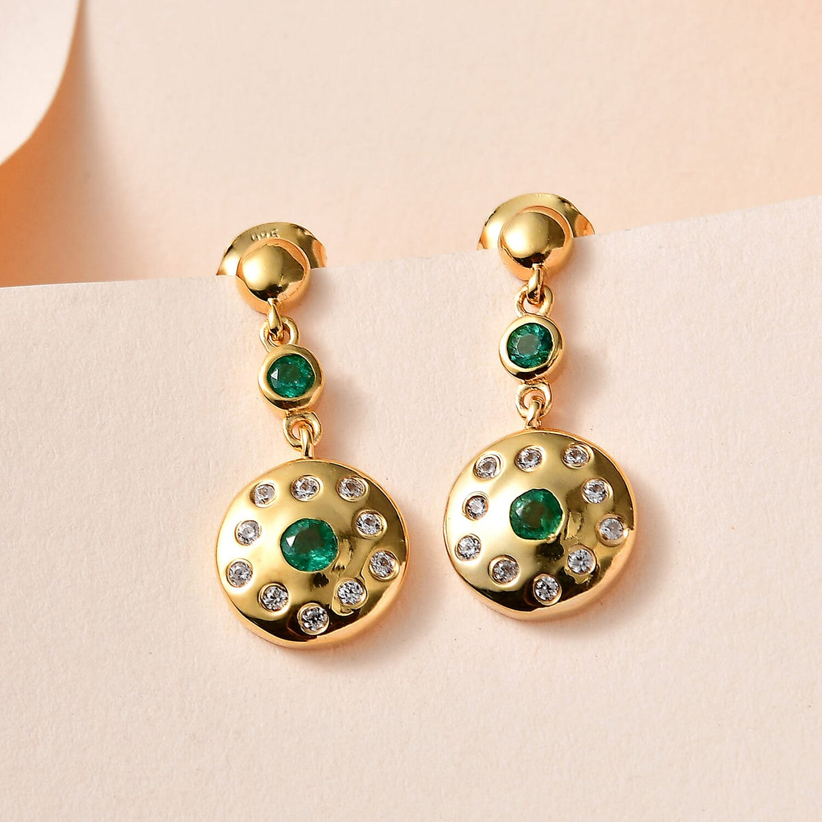AAA Gemfields Emerald &amp; Natural Zircon Dangle Earrings in 18K Yellow Gold Vermeil Plated Sterling Silver 7651784 2