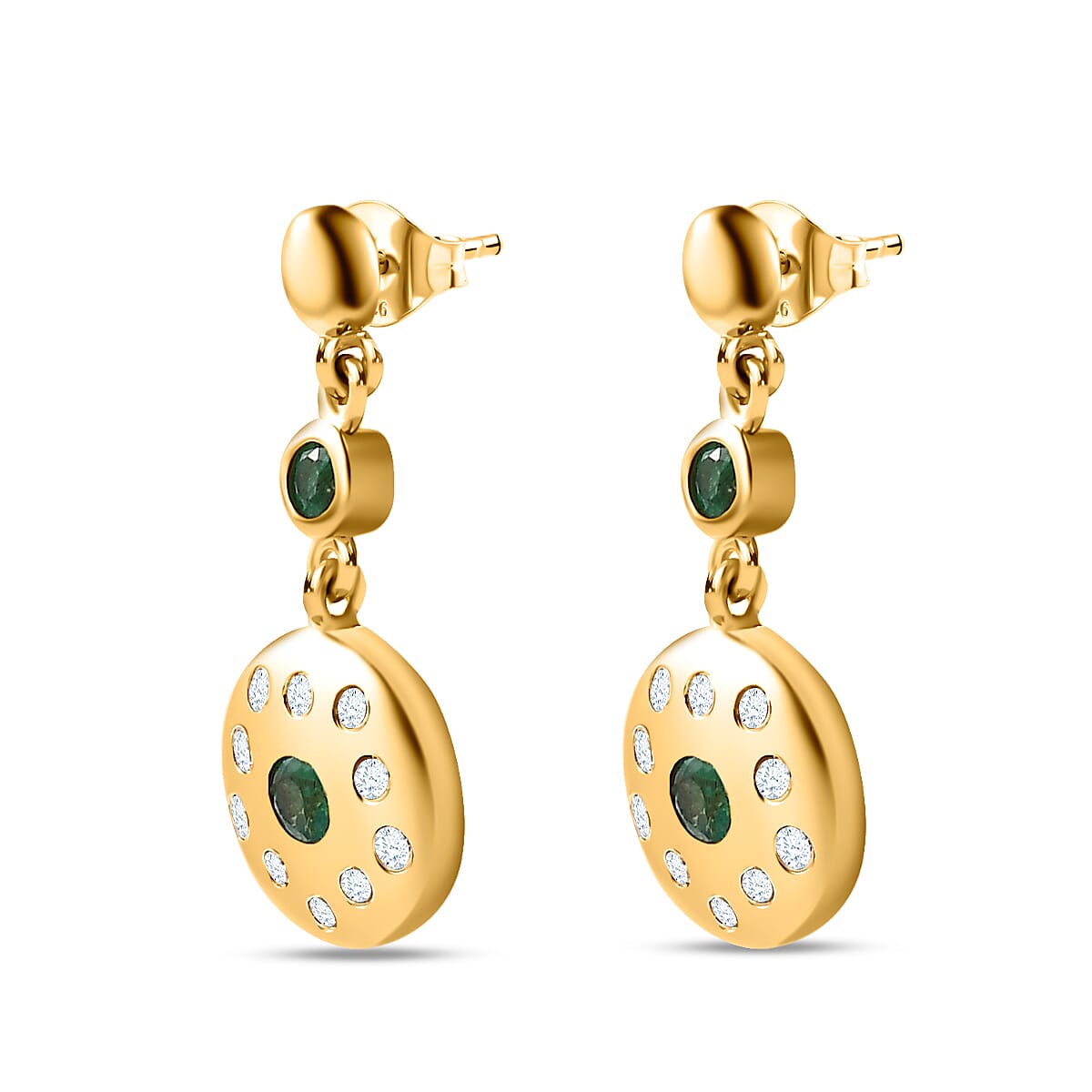 AAA Gemfields Emerald &amp; Natural Zircon Dangle Earrings in 18K Yellow Gold Vermeil Plated Sterling Silver 7651784 4