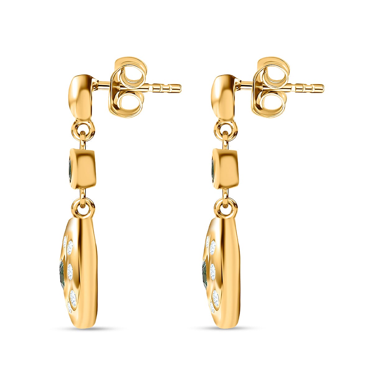 AAA Gemfields Emerald &amp; Natural Zircon Dangle Earrings in 18K Yellow Gold Vermeil Plated Sterling Silver 7651784 5