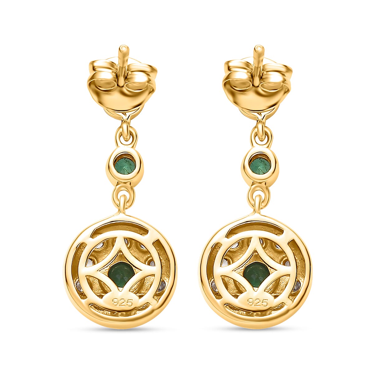 AAA Gemfields Emerald &amp; Natural Zircon Dangle Earrings in 18K Yellow Gold Vermeil Plated Sterling Silver 7651784 6