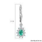 AAA Gemfields Emerald & White Zircon Earring with Lever Back in Rhodium Overlay Sterling Silver