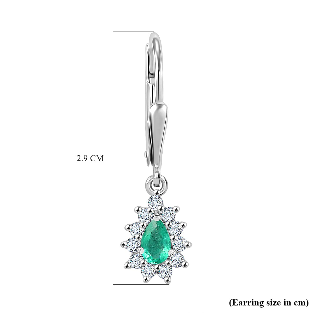 AAA Gemfields Emerald &amp; White Zircon Earring with Lever Back in Rhodium Overlay Sterling Silver 8109968 6