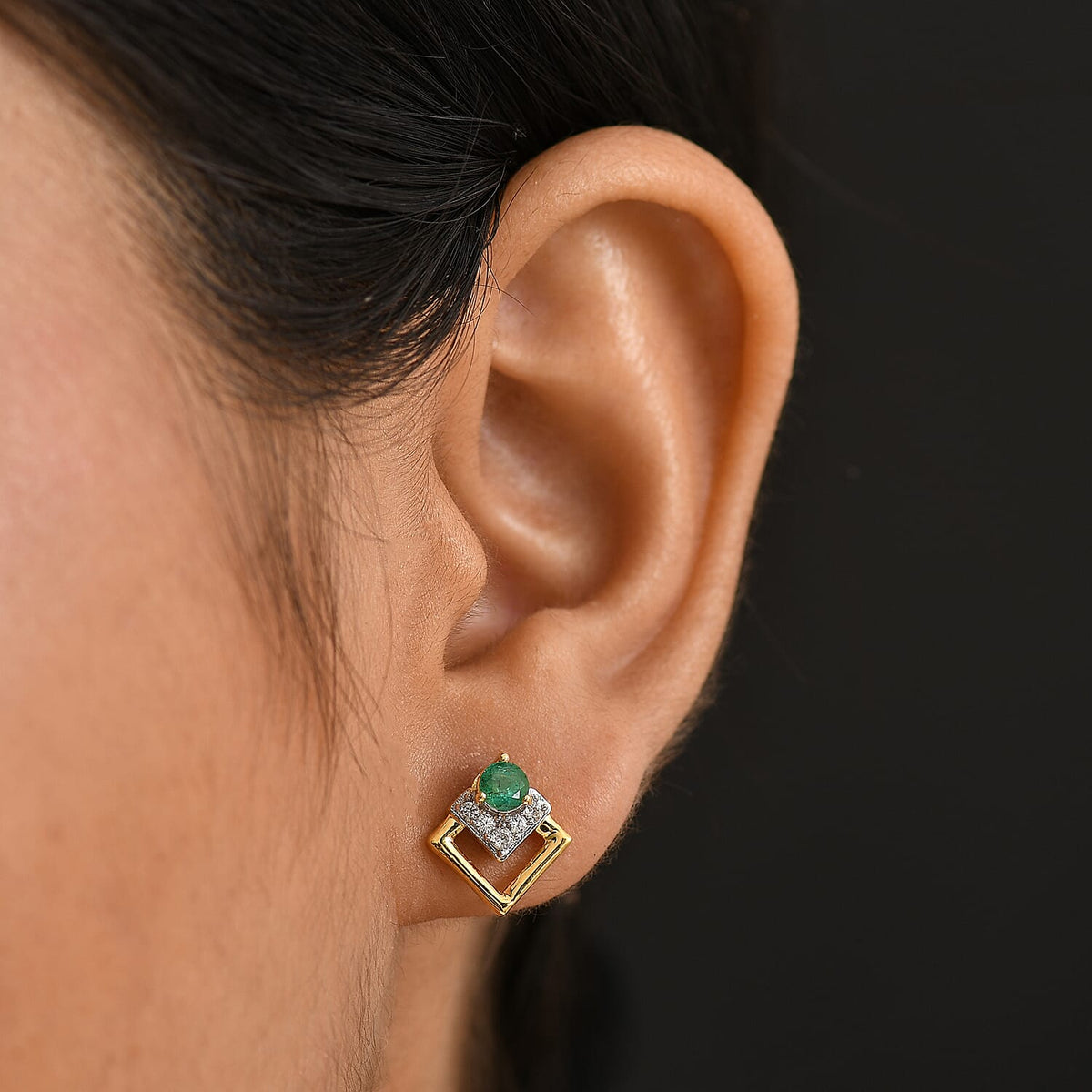 AAA Gemfields Emerald &amp; White Zircon Earring in 18K Vermeil Yellow Gold Plated Sterling Silver 0.70 Ct. 8109989 3