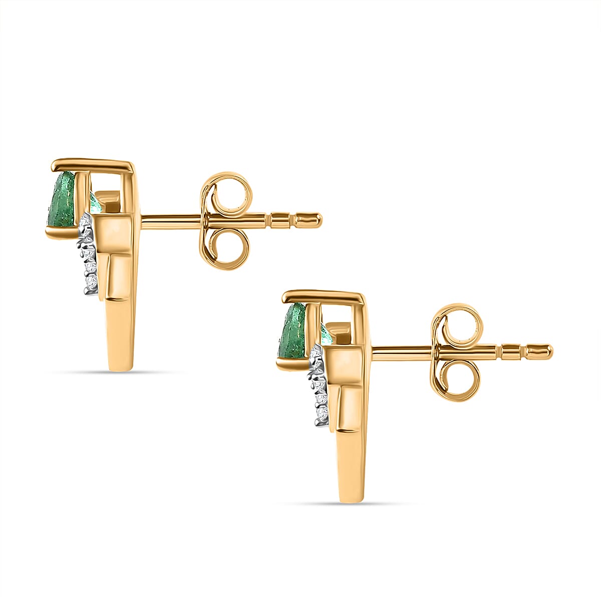 AAA Gemfields Emerald &amp; White Zircon Earring in 18K Vermeil Yellow Gold Plated Sterling Silver 0.70 Ct. 8109989 4