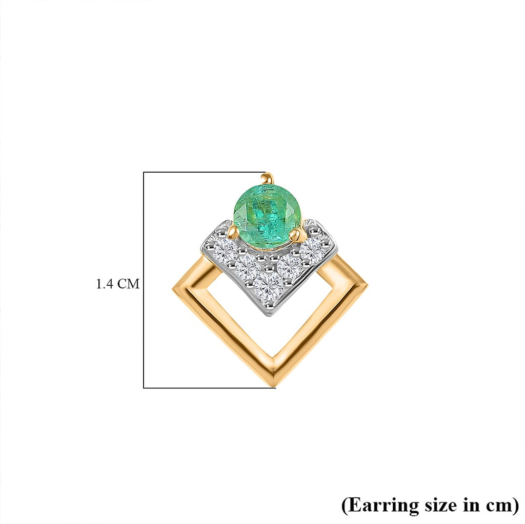 AAA Gemfields Emerald & White Zircon Earring in 18K Vermeil Yellow Gold Plated Sterling Silver 0.70 Ct.