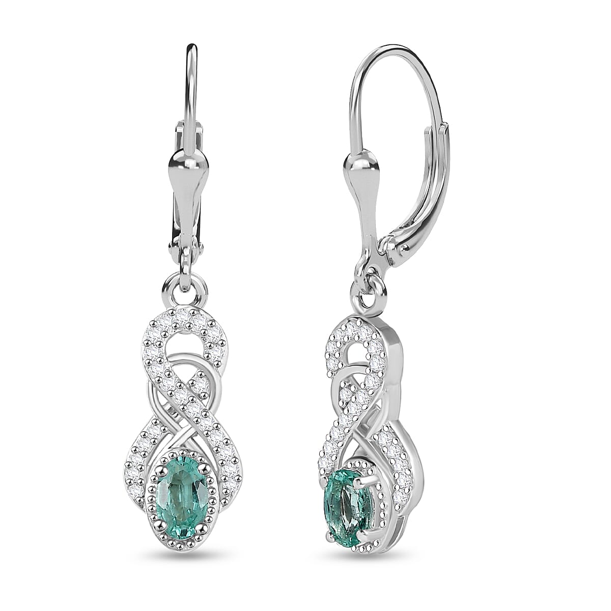 AAA Gemfields Emerald &amp; White Zircon Earring with Lever Back in Rhodium Overlay Sterling Silver 8124628 0