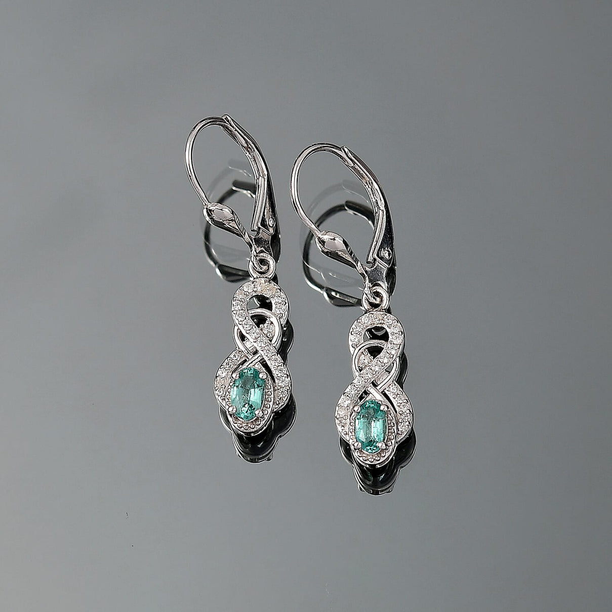 AAA Gemfields Emerald &amp; White Zircon Earring with Lever Back in Rhodium Overlay Sterling Silver 8124628 2