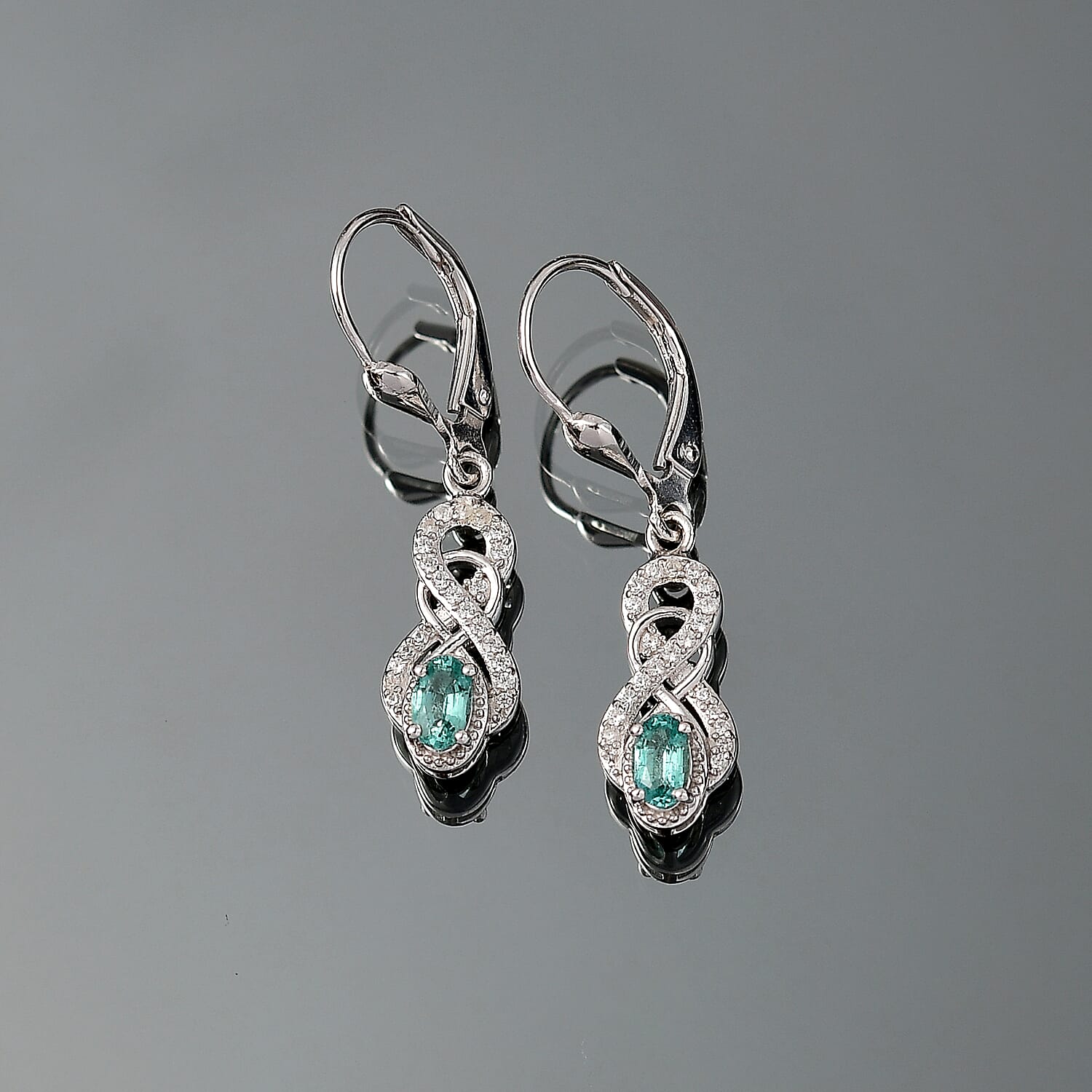 AAA Gemfields Emerald &amp; White Zircon Earring with Lever Back in Rhodium Overlay Sterling Silver 8124628 2