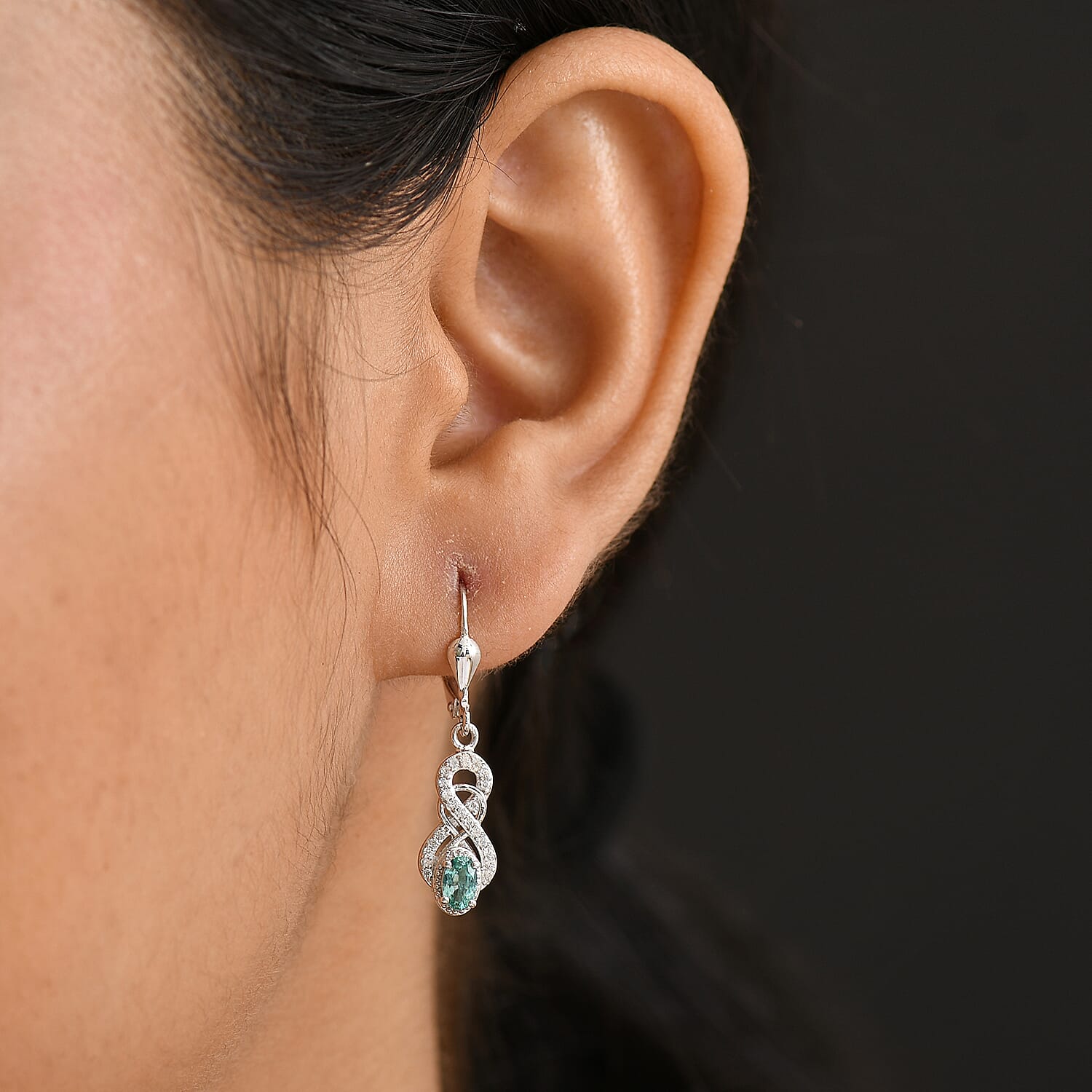 AAA Gemfields Emerald &amp; White Zircon Earring with Lever Back in Rhodium Overlay Sterling Silver 8124628 3