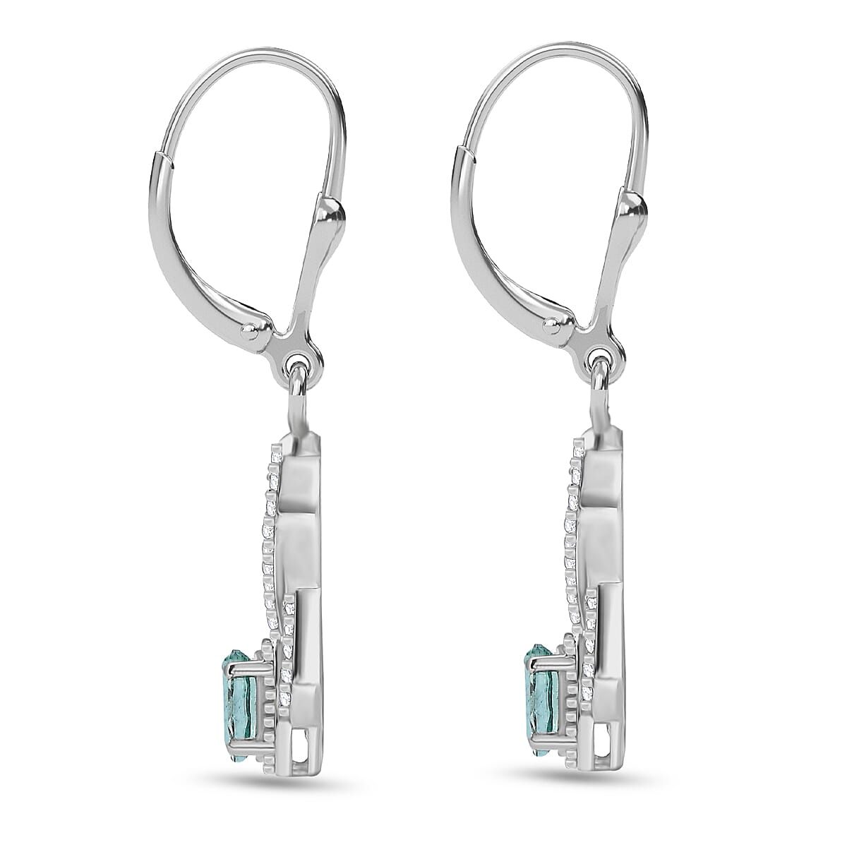 AAA Gemfields Emerald &amp; White Zircon Earring with Lever Back in Rhodium Overlay Sterling Silver 8124628 4