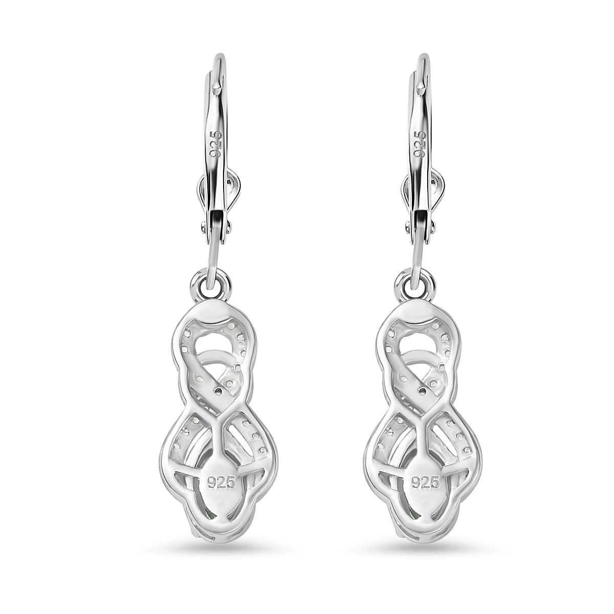 AAA Gemfields Emerald &amp; White Zircon Earring with Lever Back in Rhodium Overlay Sterling Silver 8124628 5