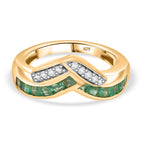 AAA Gemfields Emerald & White Zircon Ring in 18K Vermeil Yellow Gold Plated Sterling Silver 1.10 Ct.