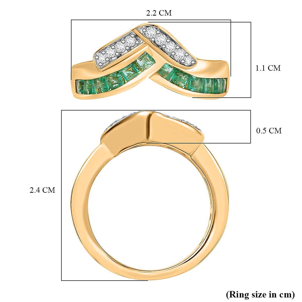 AAA Gemfields Emerald &amp; White Zircon Ring in 18K Vermeil Yellow Gold Plated Sterling Silver 1.10 Ct. 8130166 5