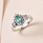 AAA Gemfields Emerald and Natural Zircon Ring in Platinum Overlay Sterling Silver 1.03 Ct