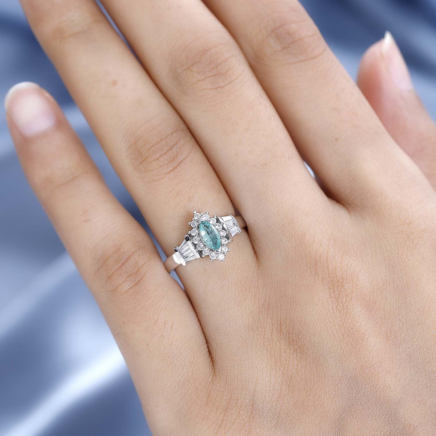 AAA Gemfields Emerald and Natural Zircon Ring in Platinum Overlay Sterling Silver 1.03 Ct 7572036 2