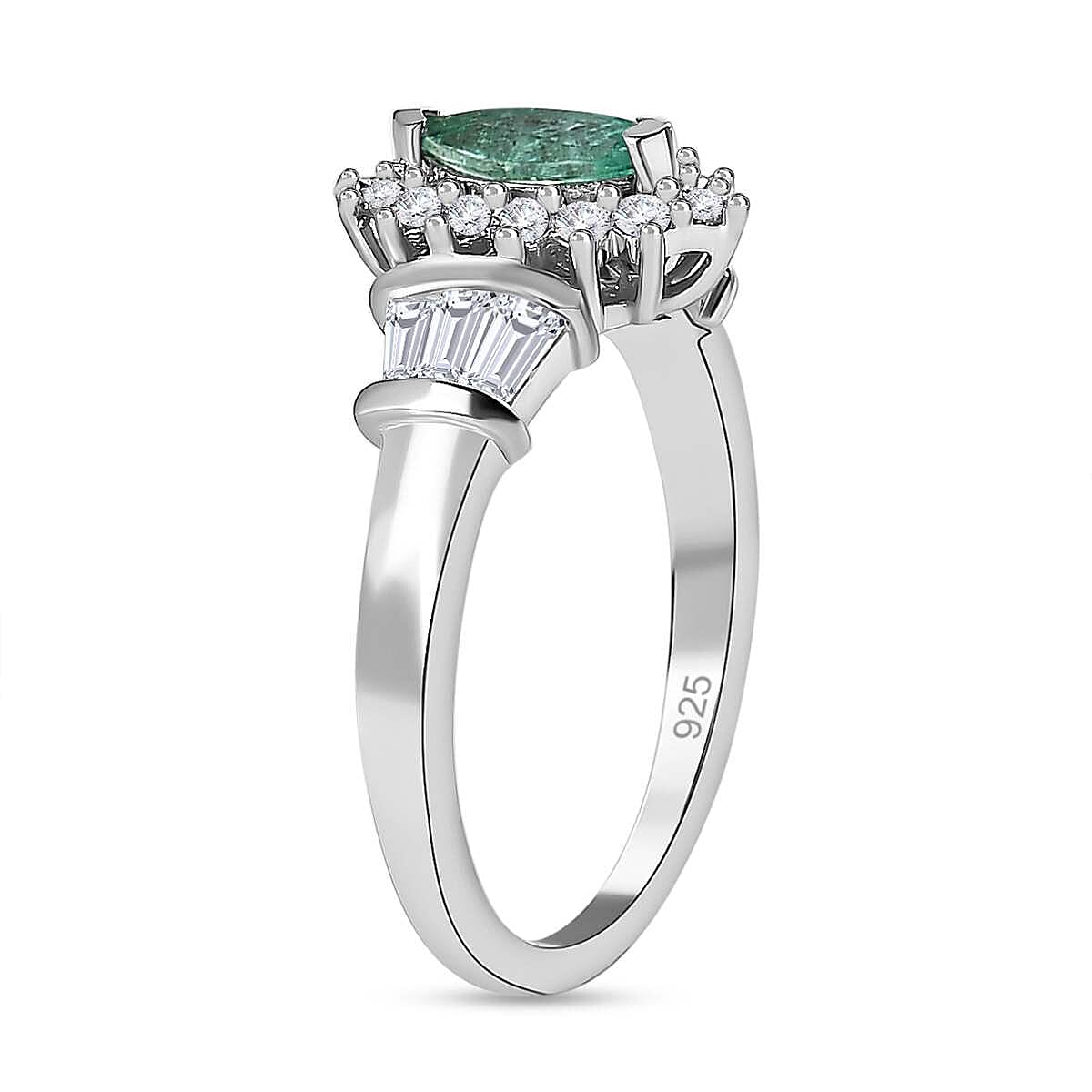 AAA Gemfields Emerald and Natural Zircon Ring in Platinum Overlay Sterling Silver 1.03 Ct 7572036 3