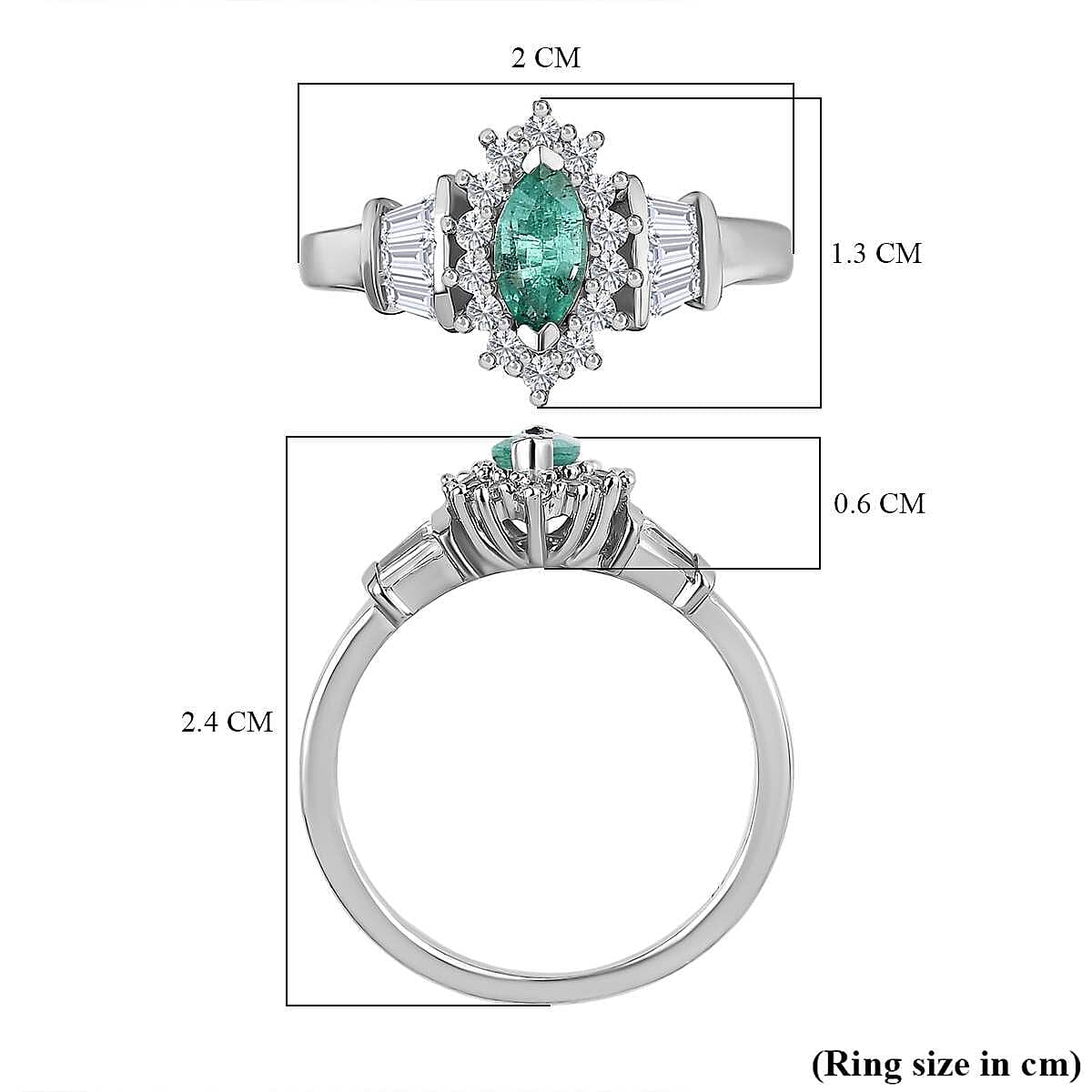 AAA Gemfields Emerald and Natural Zircon Ring in Platinum Overlay Sterling Silver 1.03 Ct 7572036 5