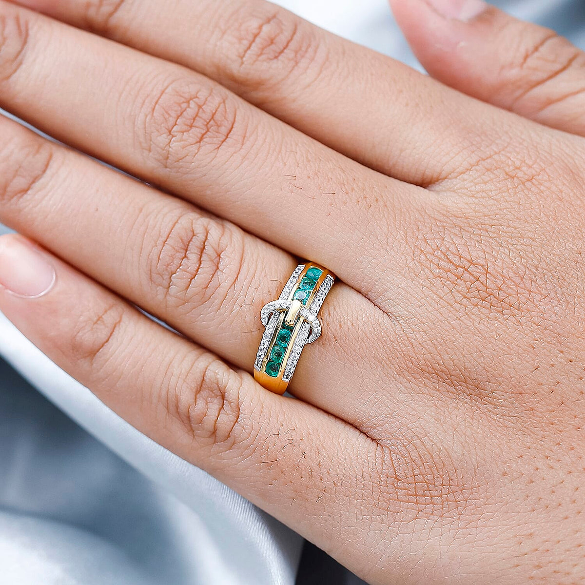 AAA Gemfields Emerald &amp; Natural Zircon Ring in 18K Yellow Gold Vermeil Plated Sterling Silver 7656940 2