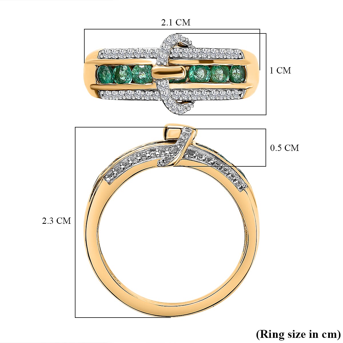 AAA Gemfields Emerald &amp; Natural Zircon Ring in 18K Yellow Gold Vermeil Plated Sterling Silver 7656940 5