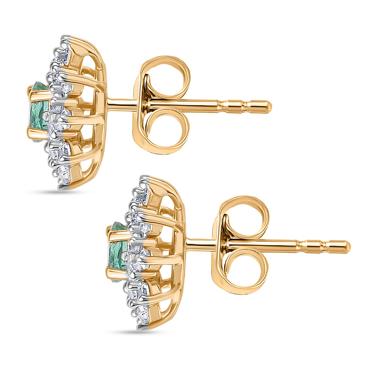 AAA Gemfields Emerald and White Zircon Halo Push Back Earrings in 18K Vermeil Yellow Gold Plated Sterling Silver 1.02 Ct. 8109964 4