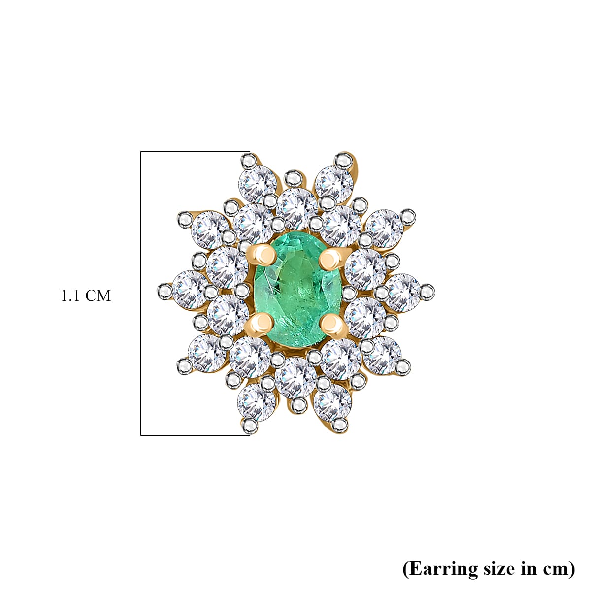 AAA Gemfields Emerald and White Zircon Halo Push Back Earrings in 18K Vermeil Yellow Gold Plated Sterling Silver 1.02 Ct. 8109964 5