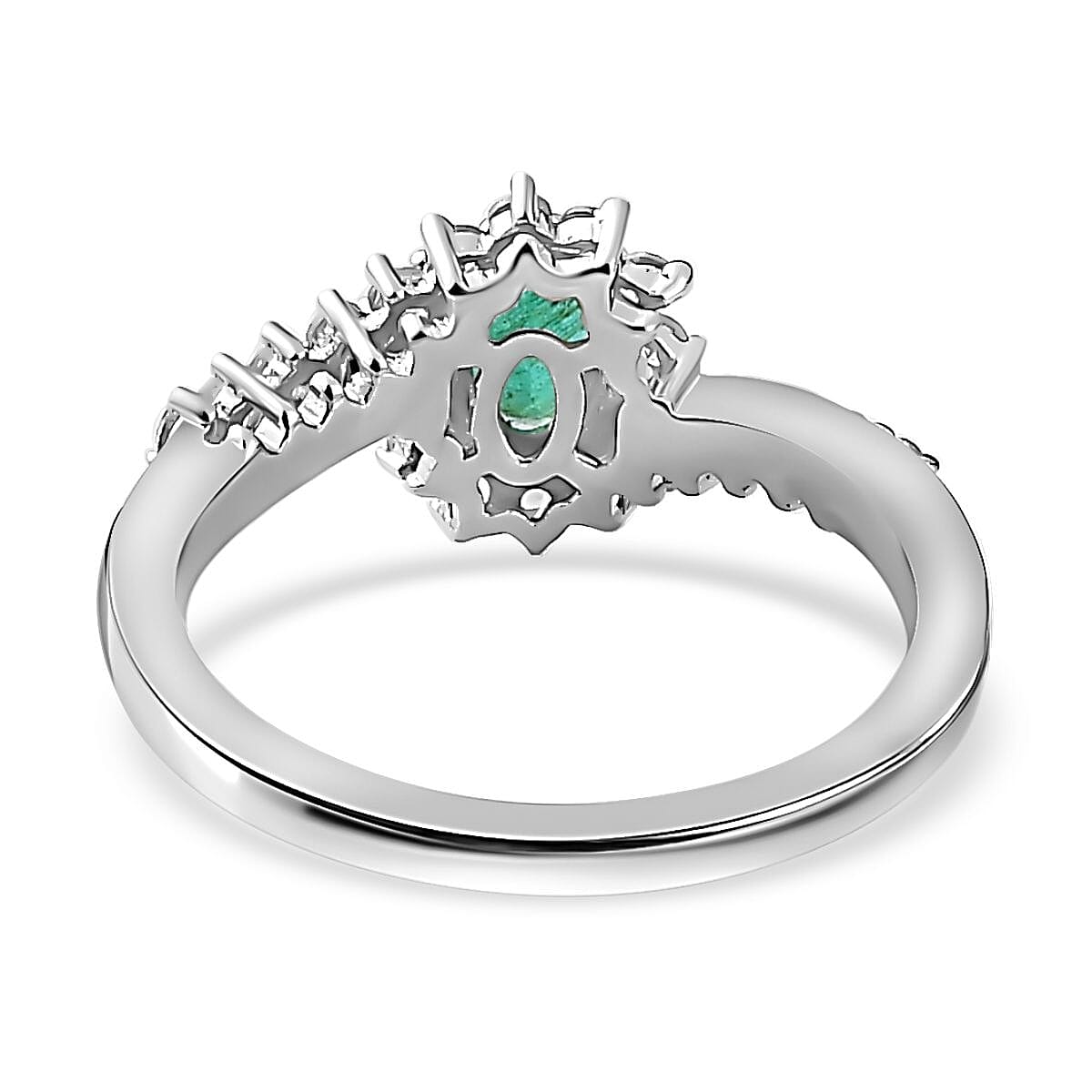 Emerald and Natural Zircon Bypass Halo Ring in Platinum Overlay Sterling Silver 7778634 4