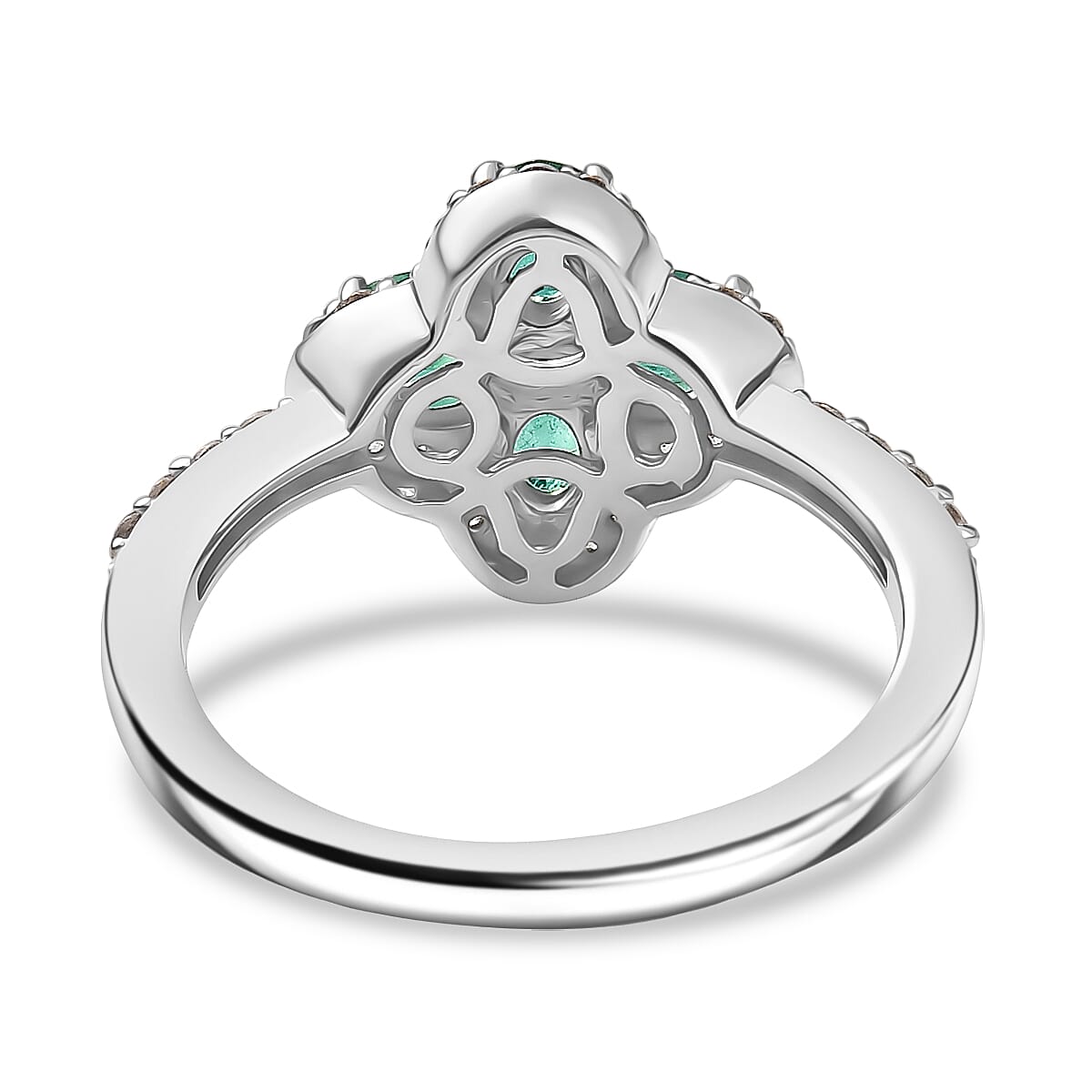 AAA Gemfield Emerald &amp; White Zircon Ring in Rhodium Overlay Sterling Silver 1.12 Ct. 8110064 5