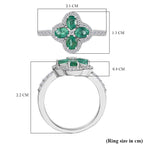 AAA Gemfield Emerald & White Zircon Ring in Rhodium Overlay Sterling Silver 1.12 Ct.