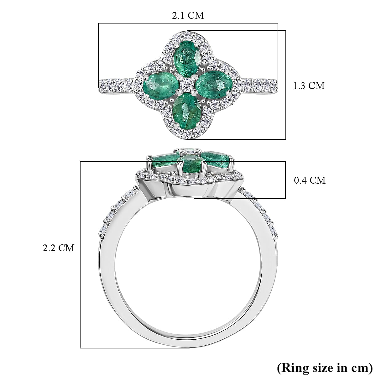 AAA Gemfield Emerald &amp; White Zircon Ring in Rhodium Overlay Sterling Silver 1.12 Ct. 8110064 6