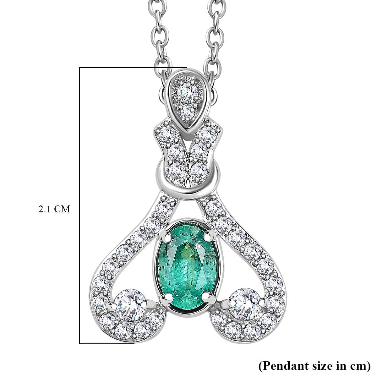 AAA Gemfields Emerald &amp; Natural Zircon Pendant with Chain (Size 20) in Platinum Overlay Sterling Silver 4264320 6
