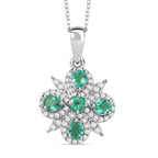 AAA Gemfield Emerald & White Zircon Pendant with Chain (Size 20) in Rhodium Overlay Sterling Silver 1.25 Ct.